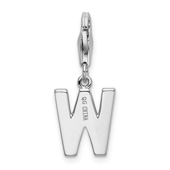 Sterling Silver and CZ Initial Charm- Letter W - Picture 3 of 7